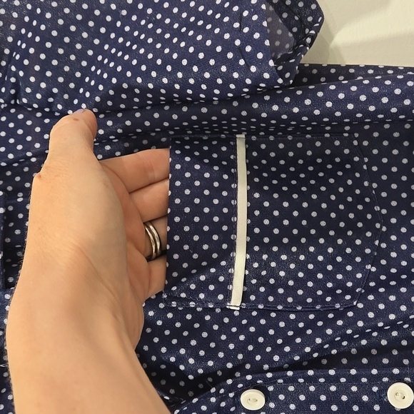 Retro 80's Sears Blue Midi A-Line Polka Dot Dress with Notched Collar - Picture 5 of 10